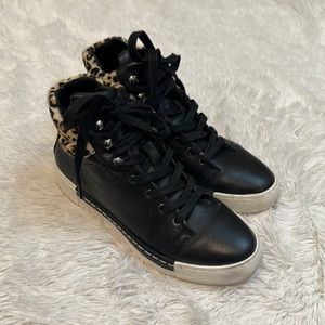 ❤️ Cecelia New York Silow Leather and Cow Hair Leopard Print High Top Sne…